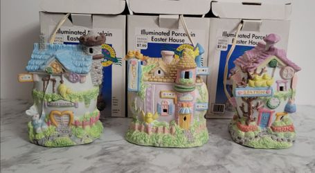 Illuminated Porcelain Easter Houses ×3
