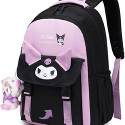 2pcs Cute Backpack for Women - Aesthetic Casual Daypack for Travel - 18 Inch Large Capacity Casual Daypack with Plush Pendant (PURPLE)