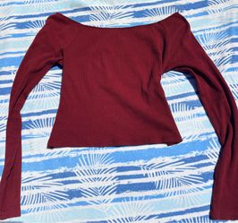 Wide neck/ off the shoulder, burgundy, long sleeve, cropped, John Gault/Brandy Melville, shirt