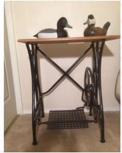 Antique Iron Sewing Machine Base With Wooden Top