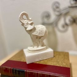 Gorgeous Vintage Alabaster Italian Elephant/Made by A. Giannelli Sculptor/Handmade Sculpture On Base/on Marble Stand 