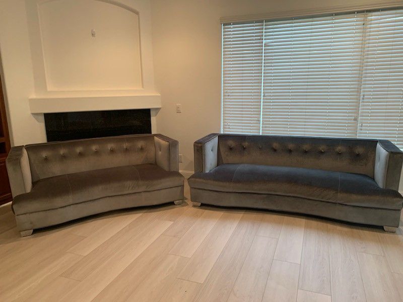 2 Large Grey Velvet Couches