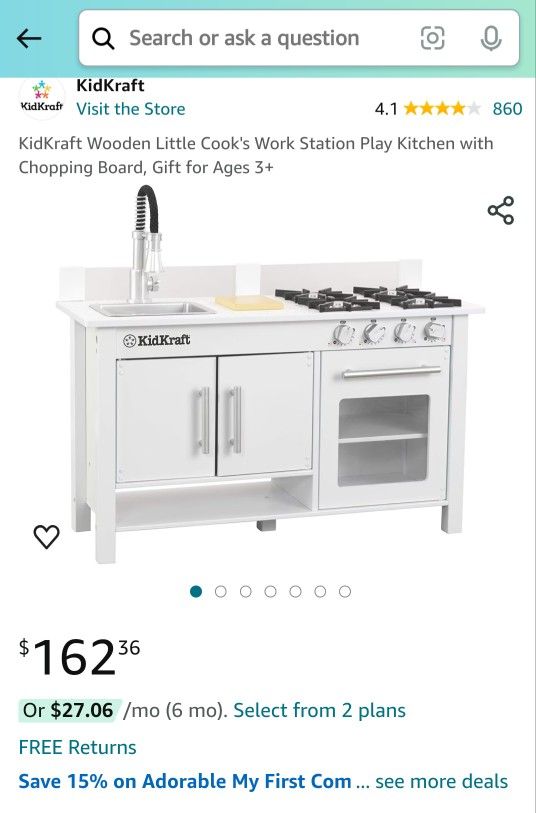 KidKraft Wooden Little Cook's Work Station Play Kitchen