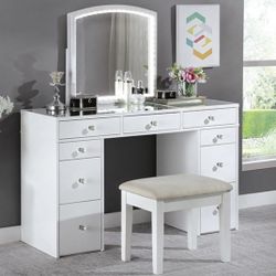 White Vanity Table Set W/ Stool Brand New In Box