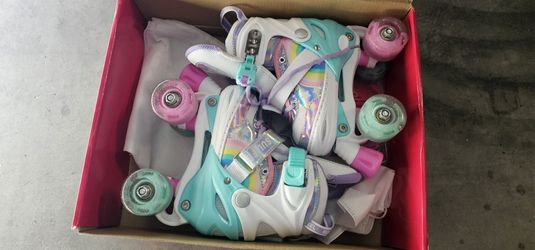 SULIFEEL Rainbow Unicorn Adjustable Light up Roller Skates Size 10C-13C