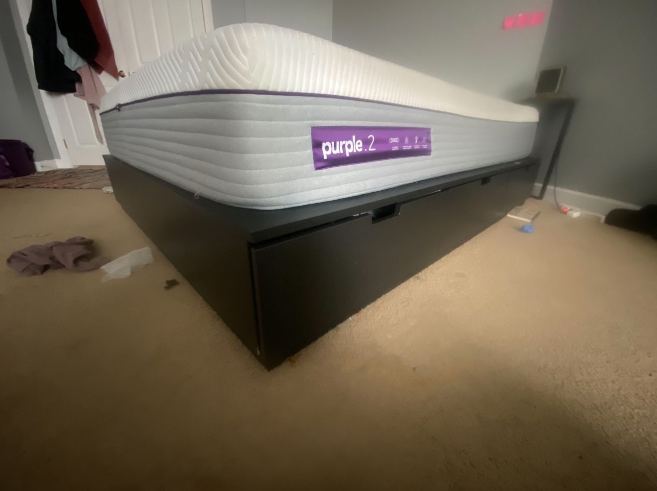 Queen Size Storage Frame With Purple Mattress