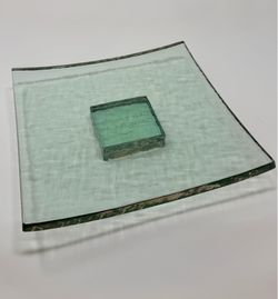 Vintage Annieglass Recycled Slab Glass Tray Green 10” Heavy