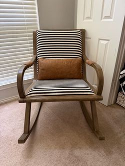 Crate and Barrel Rocking Chair / Wood / Striped fabric