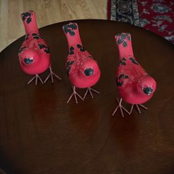 3 Red Bird Figurines 