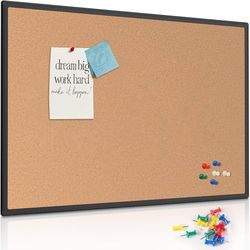 Cork Board Bulletin Board 48" x 36", Black Aluminium Framed 4x3 Corkboard, Office Board for Wall Cork, Large Wall Mounted Notice Pin Board with 18 Pus