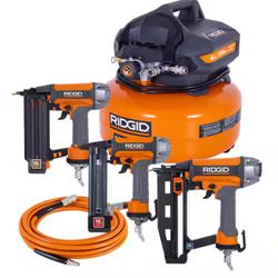6 Gal. 150 PSI Electric Air Compressor with 25 ft. Hose, 18GA Brad Nailer, 16GA Finish Nailer and 18GA Finish Stapler
