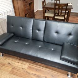 Leather Futon And x2 Chairs
