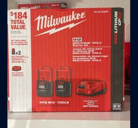 Milwaukee M12 12V Lithium-Ion Compact 2.0 Ah Battery Pack (2-Pack) Starter Kit with Charger