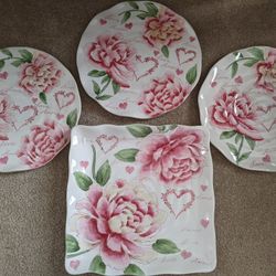 Love/Amore Pink Peony Large Plares and a Platter by Mexcera