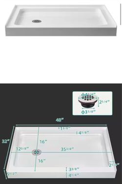 SB4832L 48 in. L x 32 in. W Rectangular Alcove Shower Pan Base with Left Drain