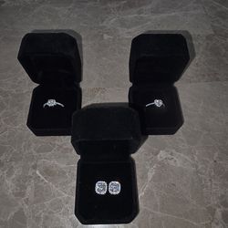 ✨ Moissanite Jewelry Bundle (2 Rings +1 Earring) – Iced Out 💎