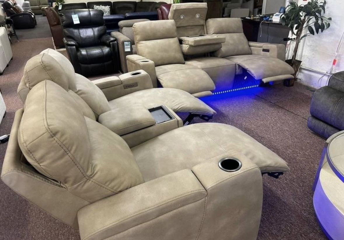 Furniture- Zero Gravity Fabric Power Recliner Sofa- Greymel