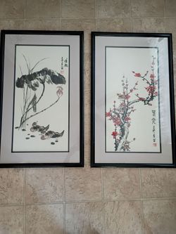 Framed Asian art pieces