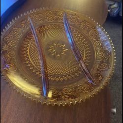 Vintage Amber Glasses Tiara sandwich pattern Divided Platter. Perfect
