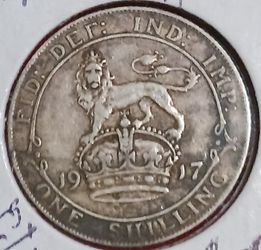 1917 REAL SILVER Shilling UK Britain KING GEORGE V Coin 