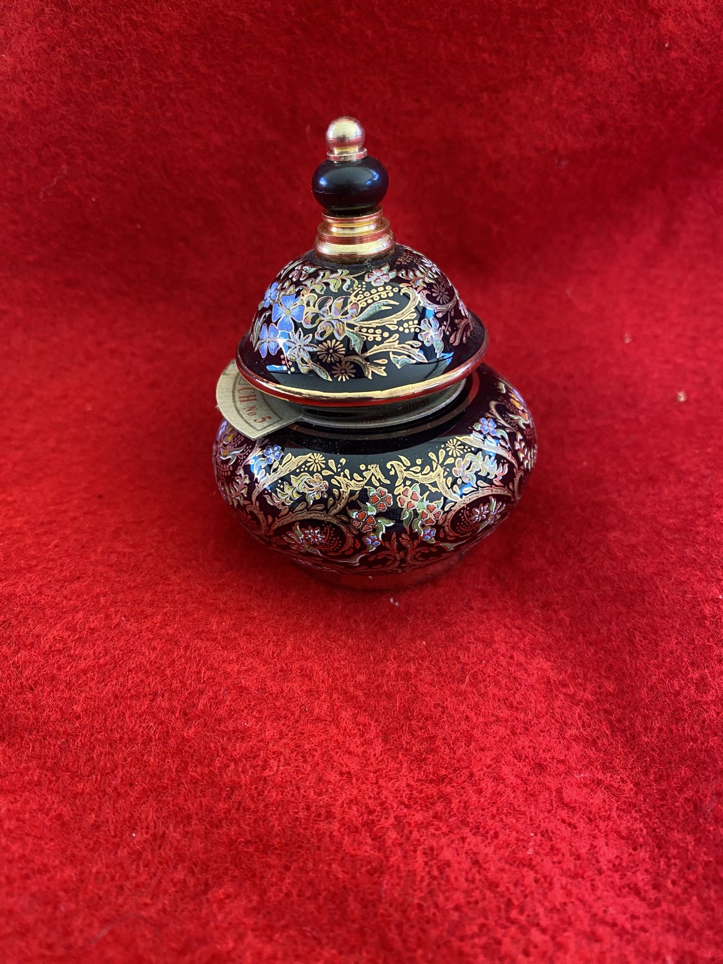 Black Made In Greece Greek 24k Gold Ceramic Vase Oil/Cream Collectible (Read Description)