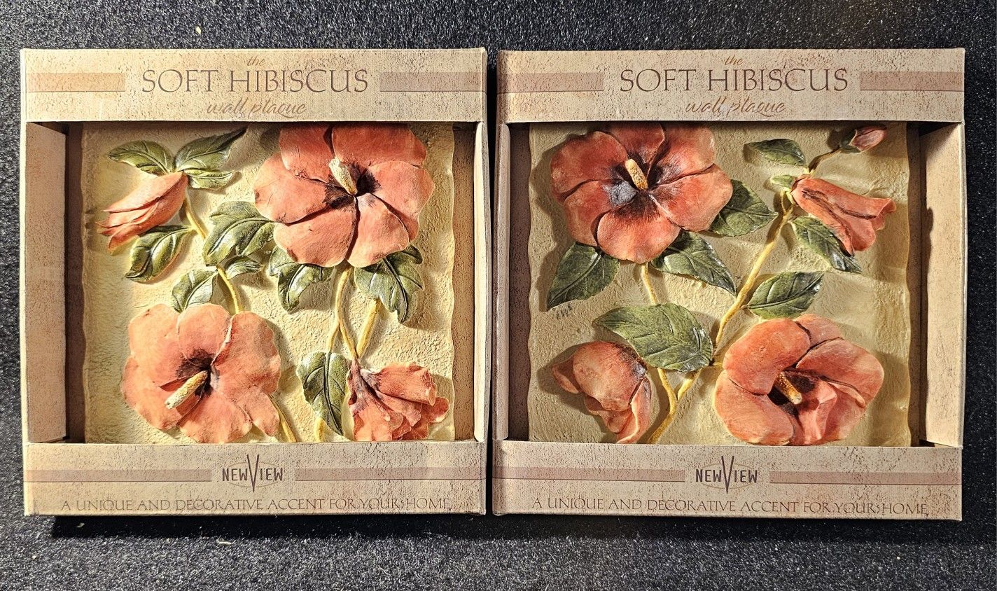Of Two Vintage (2004) New-View Soft Hibiscus 3-D Painted Wall Plaques New!