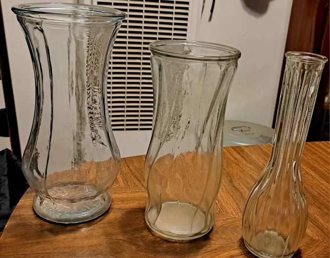 3 x Vintage Hoosier Style Glass Vase Lot 