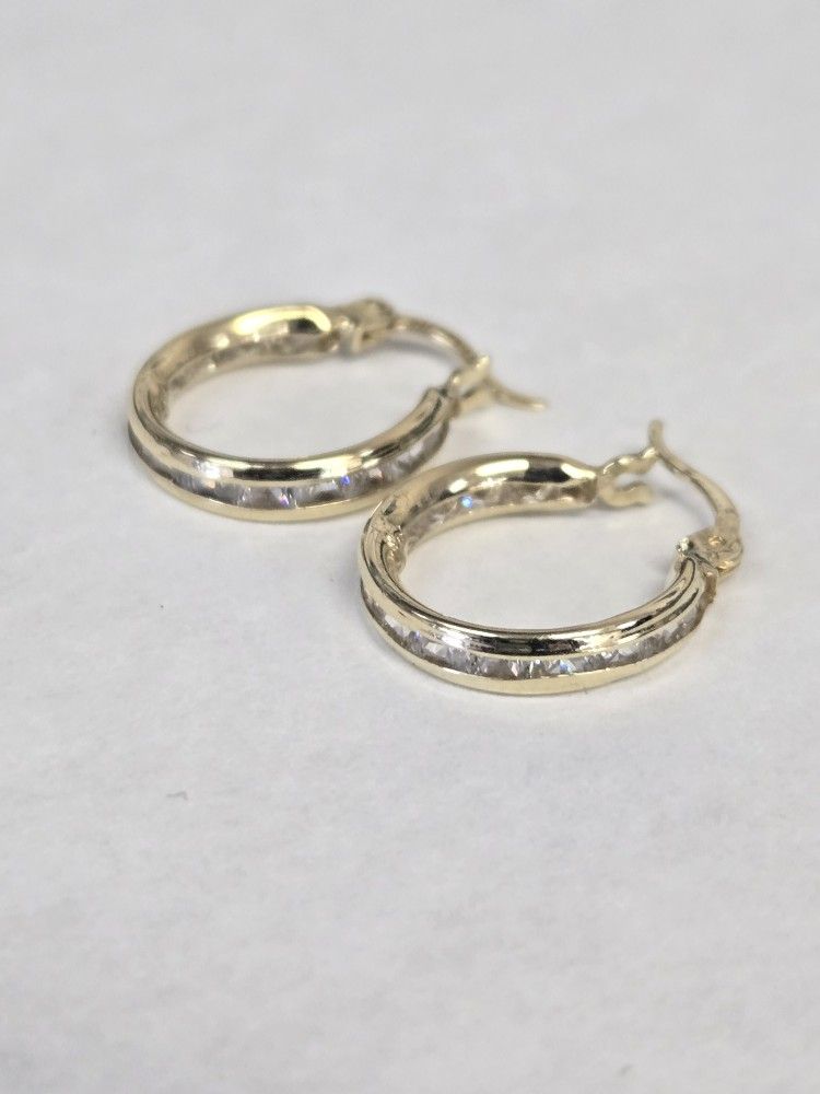 14kt Gold Small CZ Stone Hoops