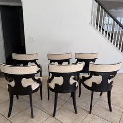 Regency Style Suede Dining Chairs – Set of 6 – Black Wood