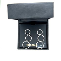 10k White Gold Hoop Earrings Set 3 Pairs Graduated Sizes 10kt New