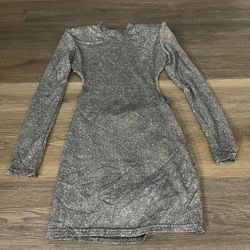 Silver Glitter Cocktail Dress with Jewels 