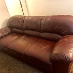 Red/Maroon Leather Couch Sofa