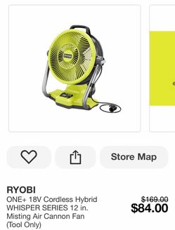 ONE+ 18V Cordless Hybrid WHISPER SERIES 12 in. Misting Air Cannon Fan (Tool Only)