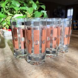 Vintage Mid Century Modern Atomic Highball Glasses (Set of 7) Brown & Black