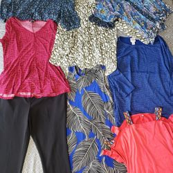 Women's Size Large Clothing Collection! Dress, Black Pants & Variety Of Tops! Price For All!