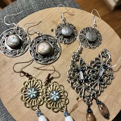 Handmade earrings, filigree with pearls or beads , 5.00 each