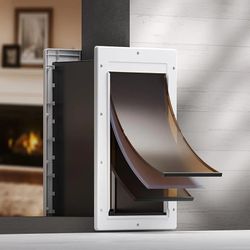 3-Flap Dog Door, Medium Doggy Door for Wall, Never Rust Plastic Through Wall Doggie Door, Telescoping Tunnel, Closing Panel for Lock, Pet Door for Cat