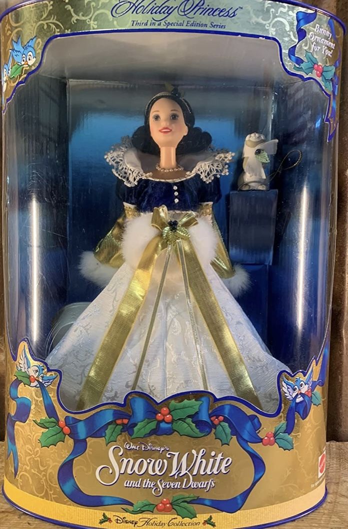 Disney 12 Holiday Princess SNOW WHITE Dwarfs Barbie Doll w
