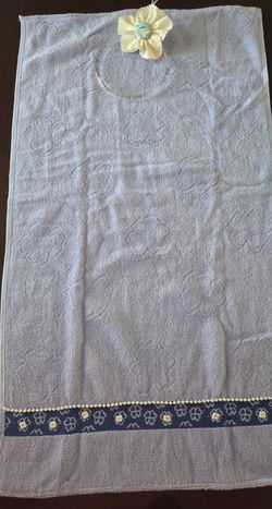 Light Blue Terry Cloth Towel with Floral Border