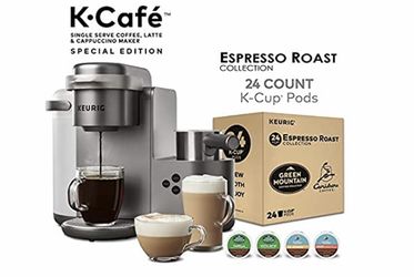 Keurig K-Café Special Edition Coffee Maker, Single Serve K-Cup Pod Coffee, Latte and Cappuccino Maker, Charcoal and Espresso Roast K-Cup Pod Variety