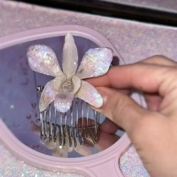 Handmade Pink Glitter Orchid Hair Accessory