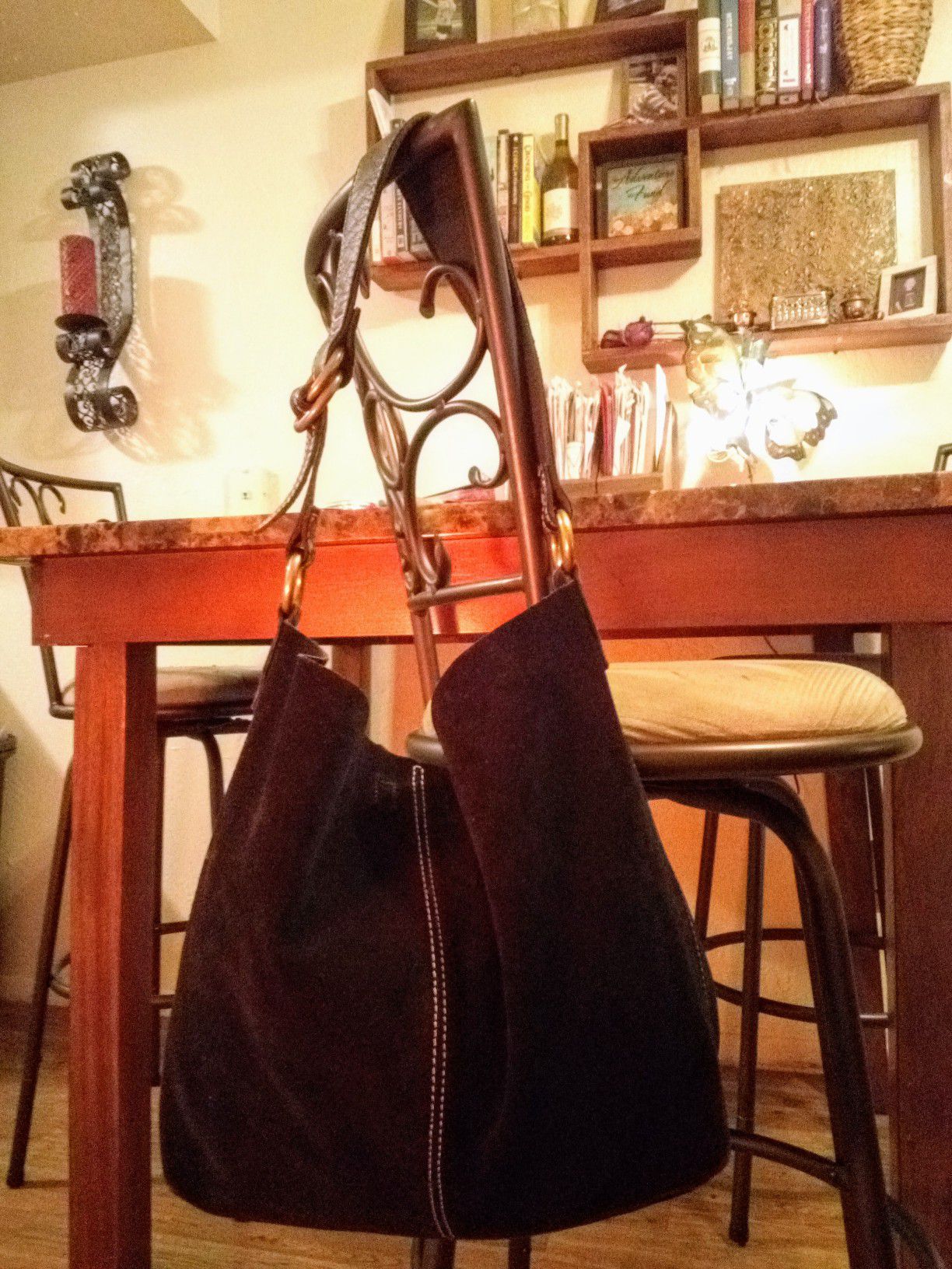 Lucky Brand black genuine suede leather slouchy boho XL hobo shoulder bag tote purse (Retails $228)