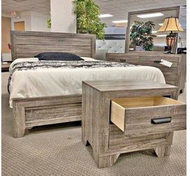 NEW QUEEN 4 PIECE BEDROOM SET WITH DRESSER MIRROR, NIGHTSTAND BED FRAME FREE DELIVERY PAY UPON ARRIVAL