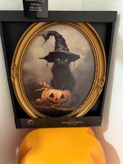 HALLOWEEN BLACK CAT ON PUMPKIN PORTRAIT 15 X 19