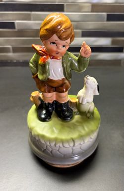 Vintage Boy and Dog Musical Figurine