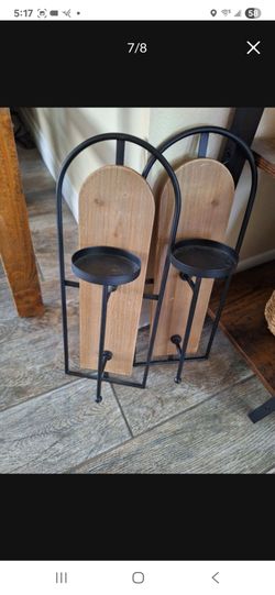 Wood and Metal Pillar Candle Holders Set of 2