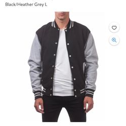 PRO CLUB Men's Varsity Fleece Baseball Jacket Black/Heather Grey $25