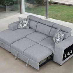 Brand New Grey Sectional Sofa Storage Sleeper 