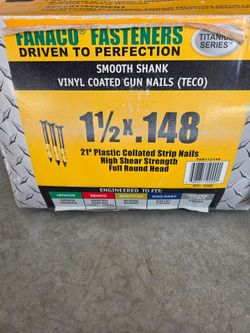 1 1/2 × .148 21 degree smooth shank vinyl coated Teco nails.