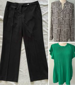 3 pc women’s office clothes Calvin Klein pants 14P + 2 Large blouses